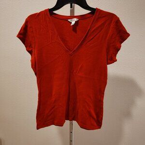 Arizona Jean Company Red V-Neck Cotton Shirt Junior's Size XL Short Sleeve